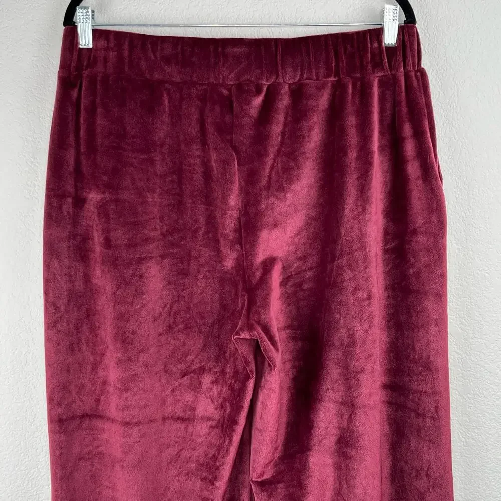Michael Kors Burgundy Velour Straight Leg Track Pants L NWOT Ruby Maroon Red